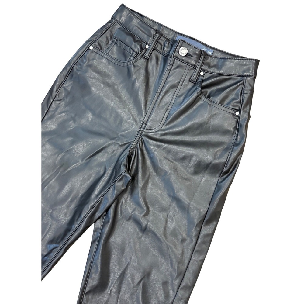 Faux Leather Indigo Rising Pants Womens Size 1/25 Black High‎ Waisted Straight